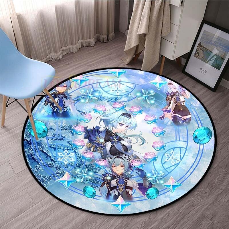 Genshin Impact Runde Teppiche für Schlafzimmer, Cartoon-Teppiche für Wohnzimmer, Kinder, weicher Teppich, rutschfeste Bodenmatte, Heimdekoration, Camping, Picknick