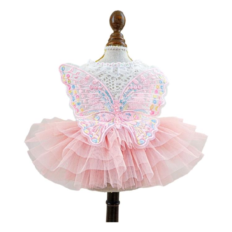 Dog Tulle Dresses Cats Princess Dress Pet Costume Dress with Embroidery Butterfly Wedding Cats Formal Event Photo Outfit