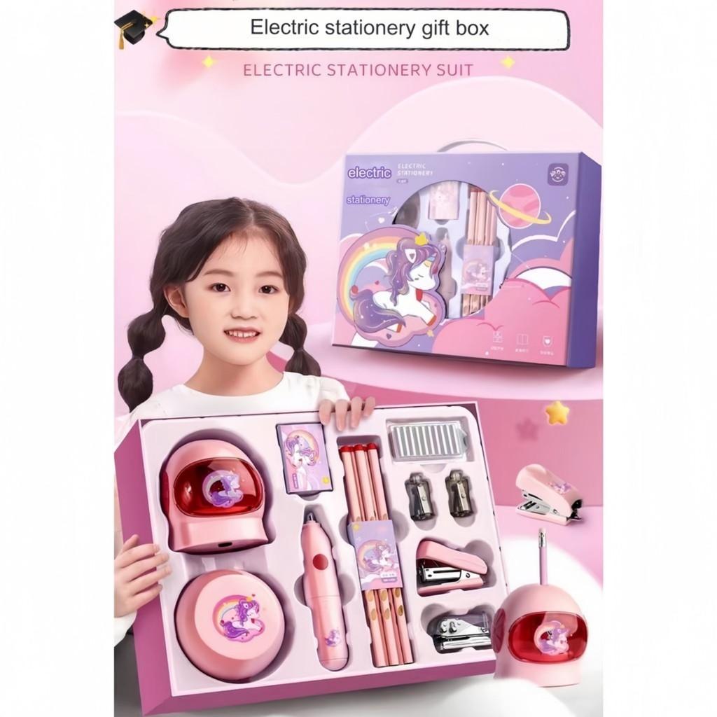 Electronic Stationery Set Vacuum Pencil Sharpener Eraser 11 In 1 / Electronic Stationery Set Learning Girls Gift