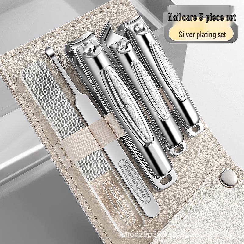 Premium Stainless Steel Nail Clipper Set - Anti-Splash Design with Leather Case
