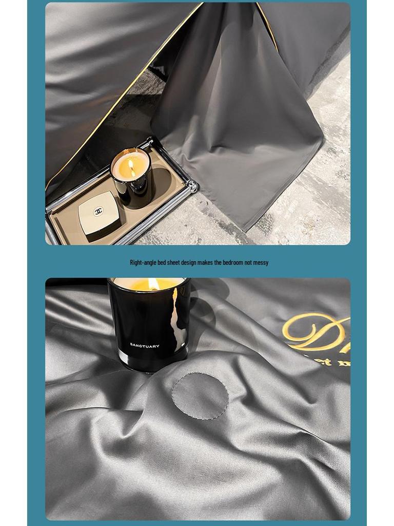 Gewaschenes Seiden-Tencel Sommer-Steppbett-Set - Besticktes Eis-Seiden-Vierteiler