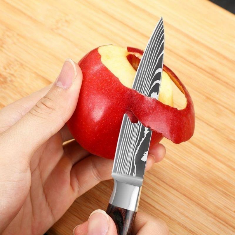 Kitchen Fruit Knife Set 3pcs Damascus Steel Pattern Knives Sets Cleaver Paring Santoku Slicing Utility Knife