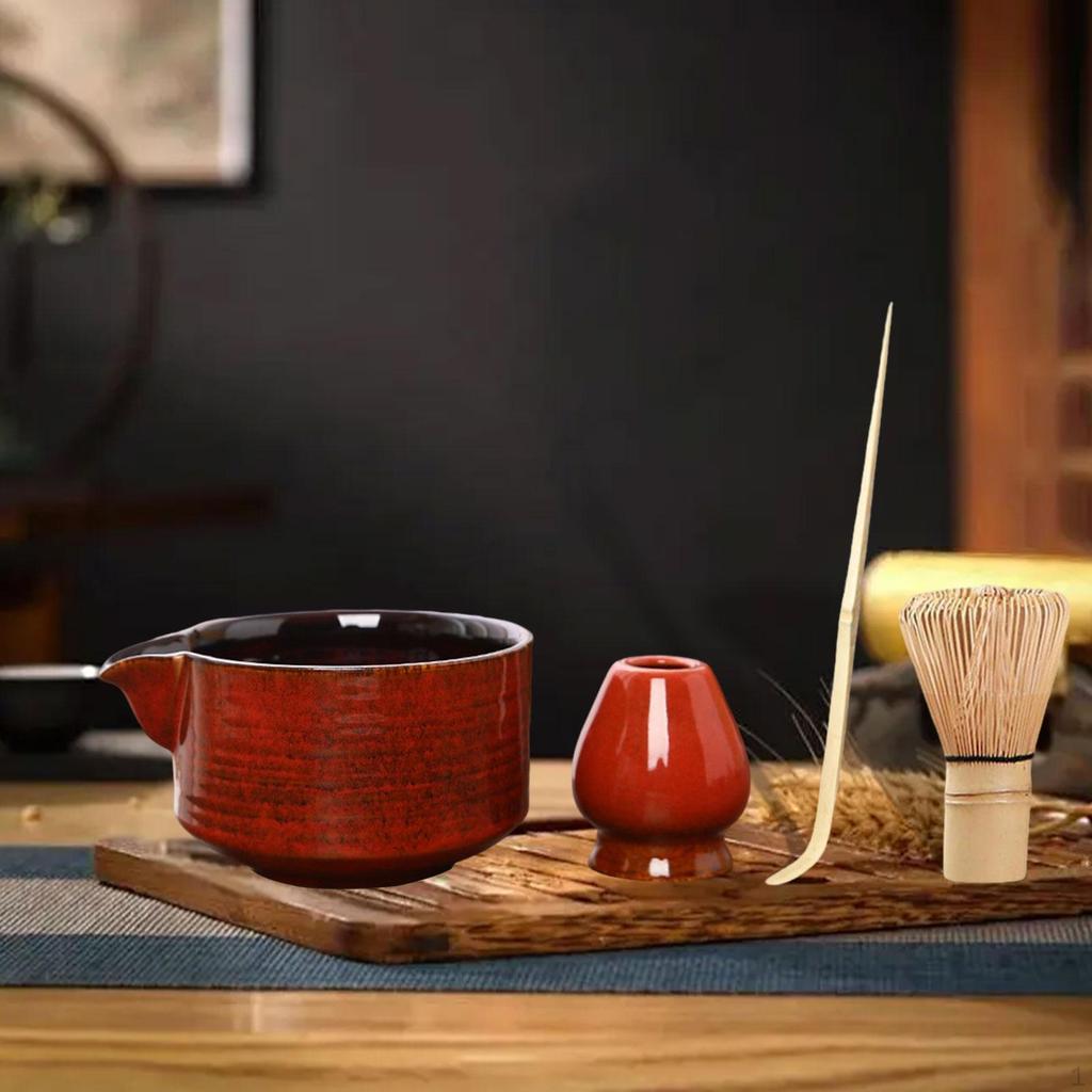 4 Pieces Bamboo Matcha Whisk and Holder Tea Set Japanese Gift for Lovers Bowl with Spout