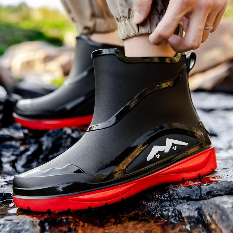 New Men Casual Waterproof Rain Boots Men Outdoor Slip-on Fishing Shoes Chef Work Ankle Boots Anti-slip Warm Water Shoes