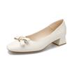 Spring 2025 new square head medium heel single shoes women's thick heel high heels temperament soft leather fashion bow women's shoes