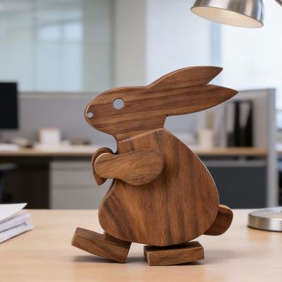 Hase Dekoration Nordischer Stil Handgefertigt Gehend Holztier Statue Anti-Verformung Zuhause Büro Klassenzimmer Dekoration