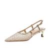 Breathable Mesh Yarn Bag Head Sandals Single Shoes Summer Pointed Muller Shoes Stiletto High Heels One-word Buckle Belt