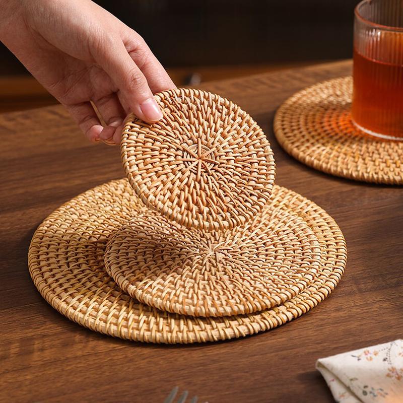 Table Mat Handmade Rattan Creative Placemat Dining Table Bowl Mat Plate Mat Heat Insulating Mat Non-Slip Mat Simple Fashion