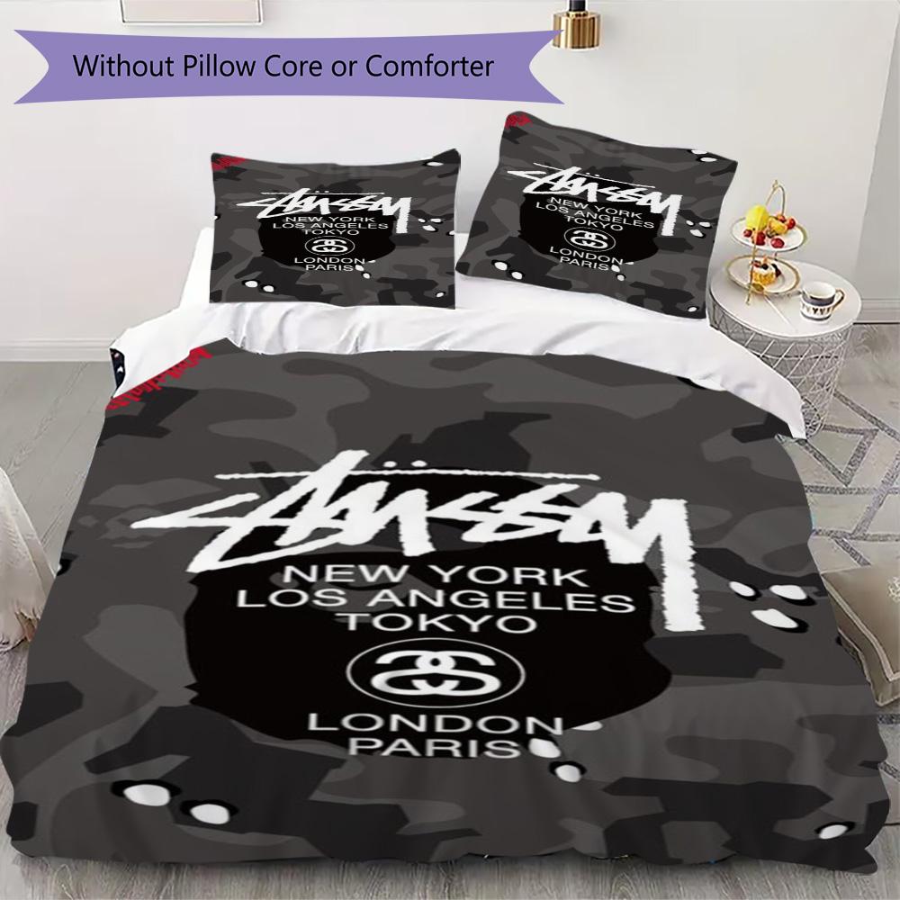 Skateboard Sneaker Street Logo 3Pcs Bedding Set, Retro Skate Culture Duvet Cover & 2 Pillowcases
