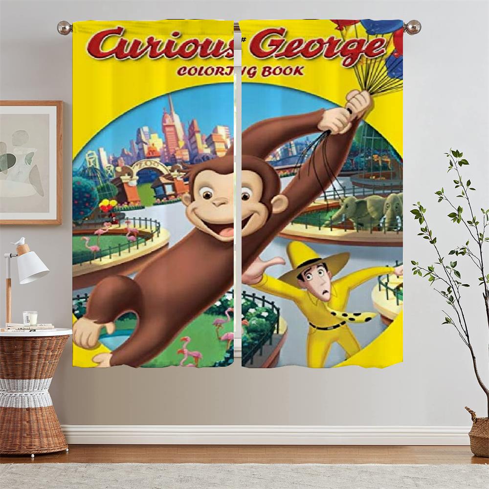 Curious George Kitchen Curtain Tiebacks Curtains for Living Room Decoration Tulle In Kitchen Curtains 2 Pieces Window Blackout