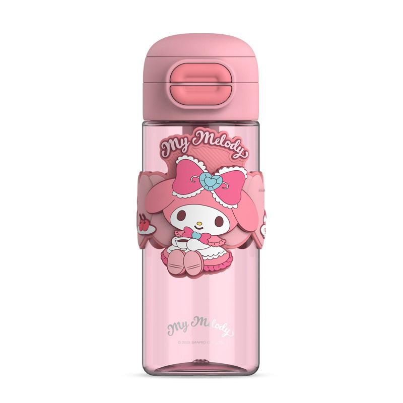 X&W 630ml Tritan Water Bottle Cartoon Kuromi/My Melody Straw Water Cup Leak-proof Double-drinking Mug with Cup Sleeve Kid's Gift