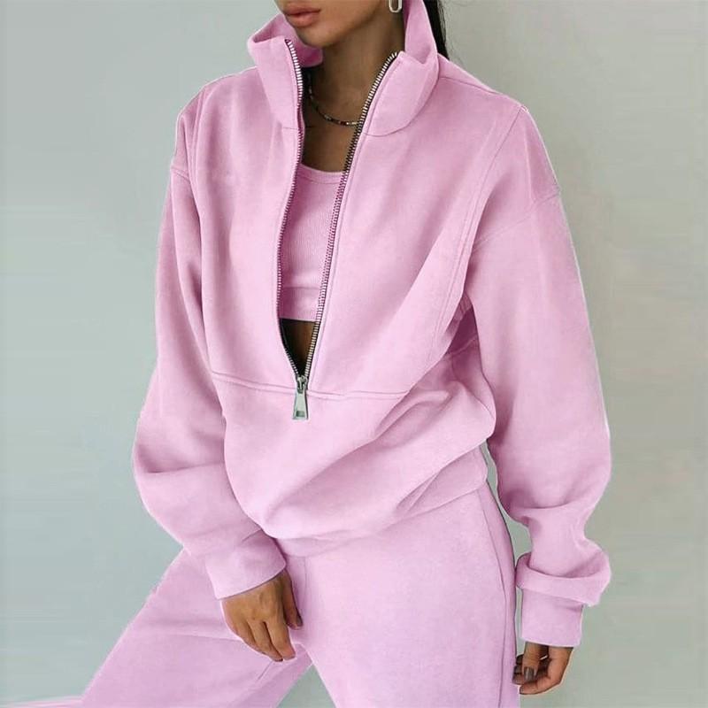 Damen 2026 Fleece Zweiteiler Lässiges Langarm Reißverschluss Hoodie Hose Outfit