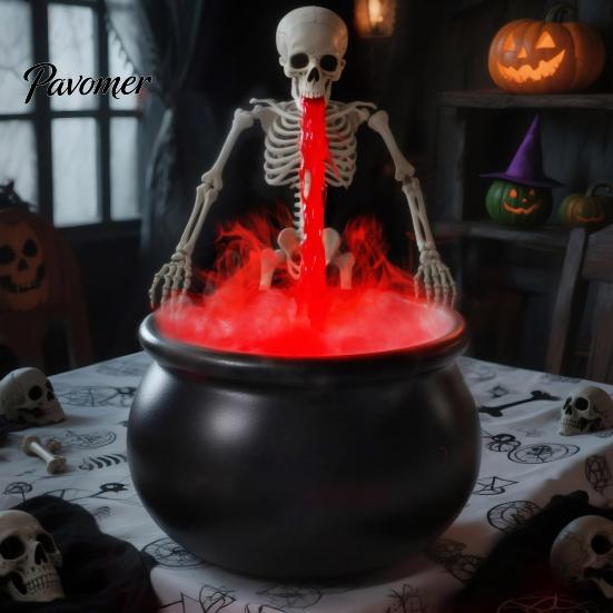 Spooky Mist Maker for Haunted House Halloween Witch Cauldron Fog Machine, Ultrasonic with Glowing LED, Dark Themed Tabletop Ornaments Party
