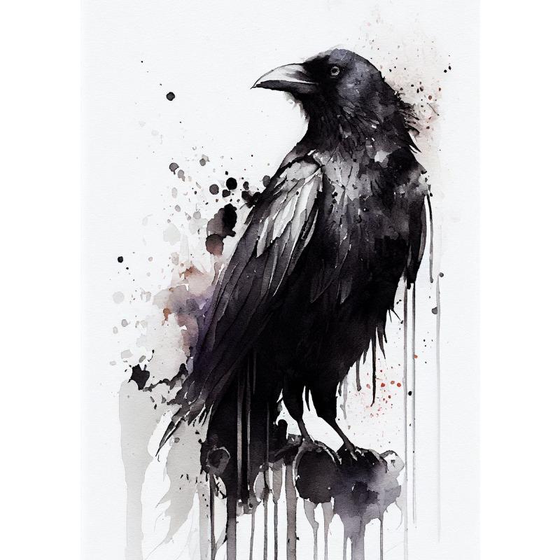 Black Crow Canvas Poster Watercolor Raven Animal Bird Wall Art Picture for Living Room Bedroom Bar Club Modern Home Decor Gift