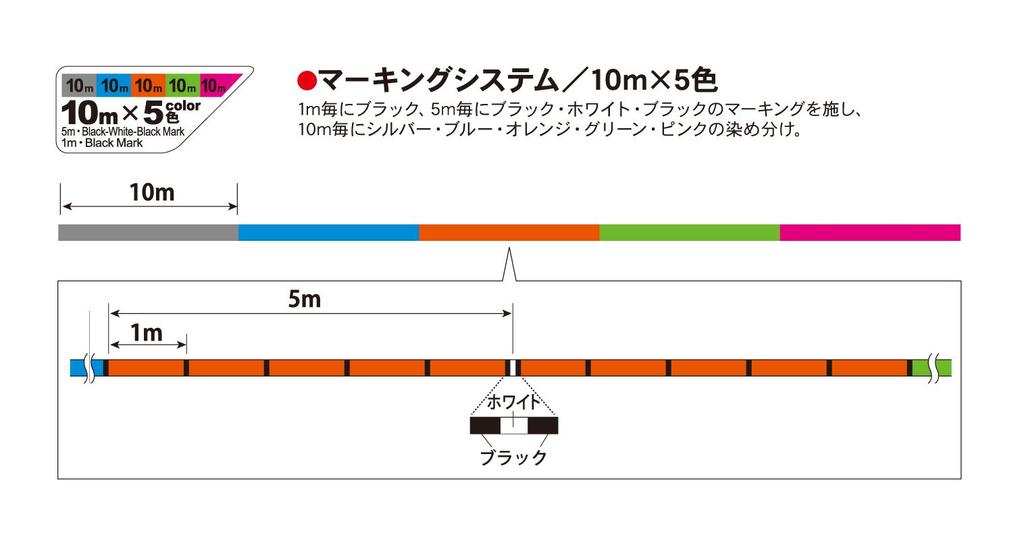 DUEL HARDCORE PE Line HARDCORE X8 300m Marking System 10m x 5 Colors H3268 #3 /