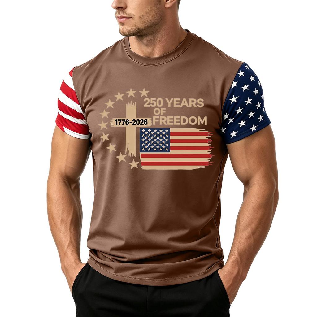 Men's Independence Day Flag Print Short Sleeve T-Shirt, Loose Casual Daily Summer Tops