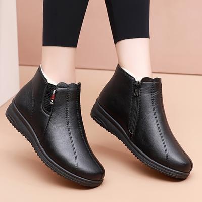Chaussures Mère Chaussures en Coton Âge Moyen Hiver Chaud Antidérapantes à Semelles Souples Bottines Cheville Chaussures pour Femmes Âgées Chaussures en Cuir Plus Velours