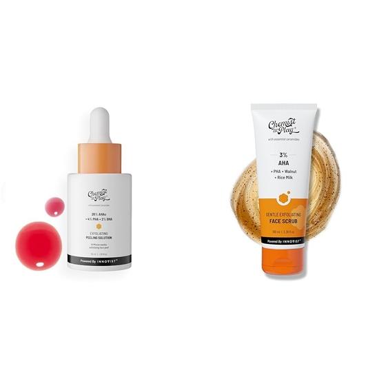Chemist At Play 26% AHA 2% BHA 4% PHA Peeling Solution Derma Tested | 30ml + Gentle Exfoliating Face Scrub with Mandelic Acid | 100ml