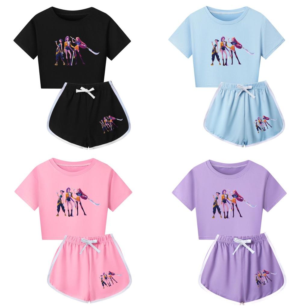 Set Pigiama a Maniche Corte con Pantaloncini Stampa Demon Hunters Kpop per Bambino in Misto Poliestere Cotone per Pigiami di Famiglia
