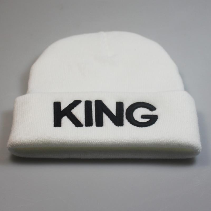 Autumn and Winter Popular European and American styles for men and women KING QUEEN Embroidered Knit Hat Couple's woolen hat Beanie winter hat