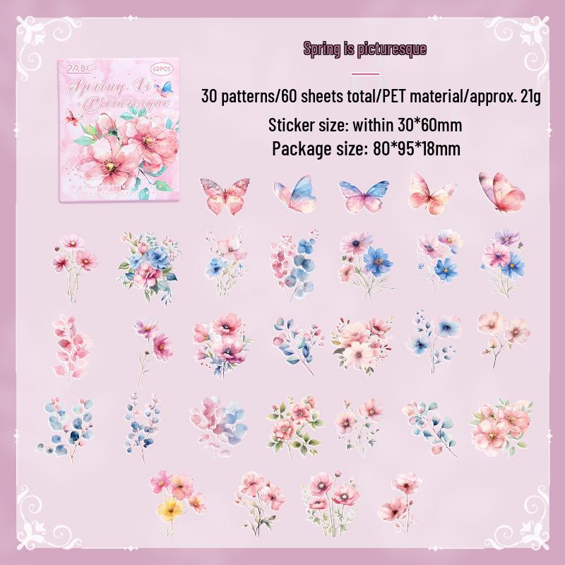 Yuezhen Four Seasons Floral Language Retro PET Stickers for Journals