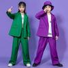 Kids Purple Blazer Suit Set Girls 2Pcs Oversized Blazer & Wide Leg Pants Streetwear Hip Hop Dance Performance Outfit for Stage Show Party