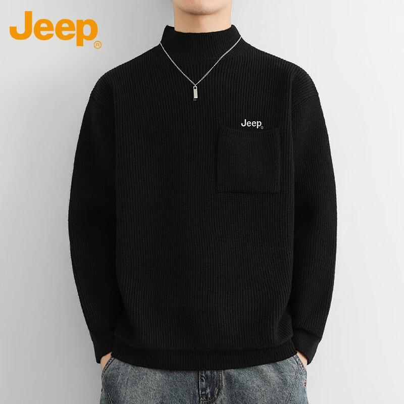 JEEP Men's Half-High Neck Knit Pullover Sweater