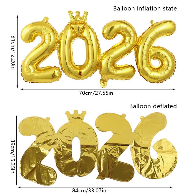 2pcs/set 2026 Crown Number Foil Balloons for New Year Eve Party Decoration Supplies Navidad Christmas 2025 Photo Props Gifts