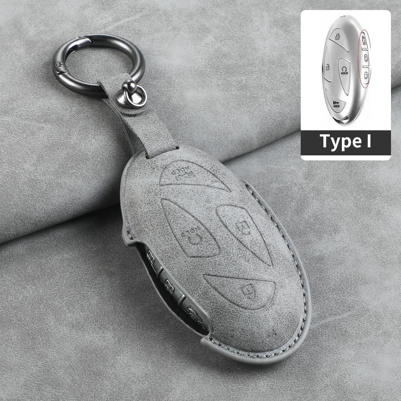 Leather Car Key Case Cover Shell Fob for Hyundai Grand Prix GN7 IONIQ6 Nuovo Kona Genesis Coupe Sonata Ix35 Protector Keychain