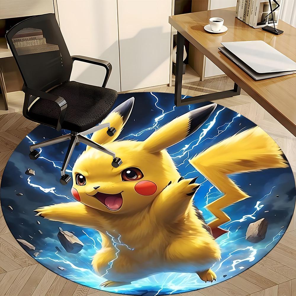 1pcPikachu Electric Office Round Area Rug, Indoor Mat Suitable For Office, Under Office Chairs Bedroom Living Room Home Decor, Room Deco