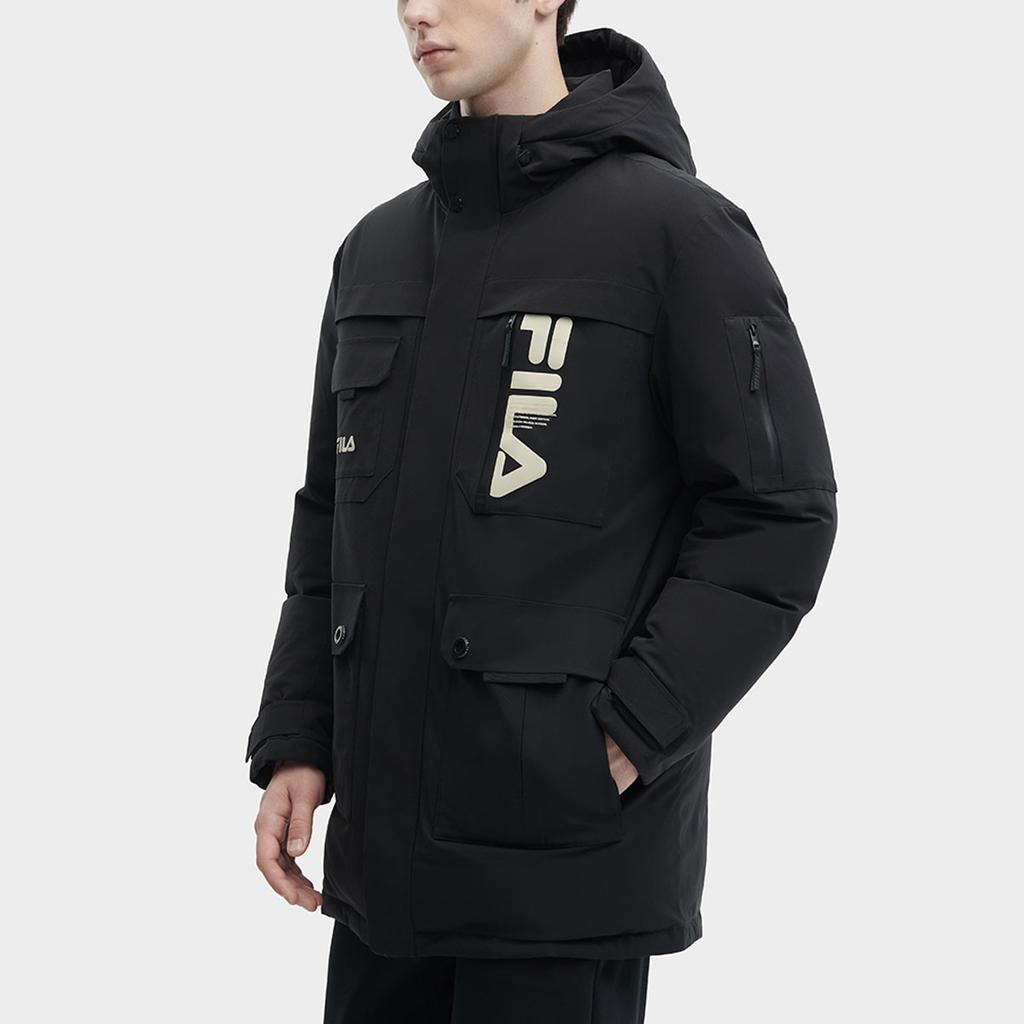 Fila Logo Printed Hooded Casual Mid-Length Down Jacket Men Outerwear F11M349904F-BK