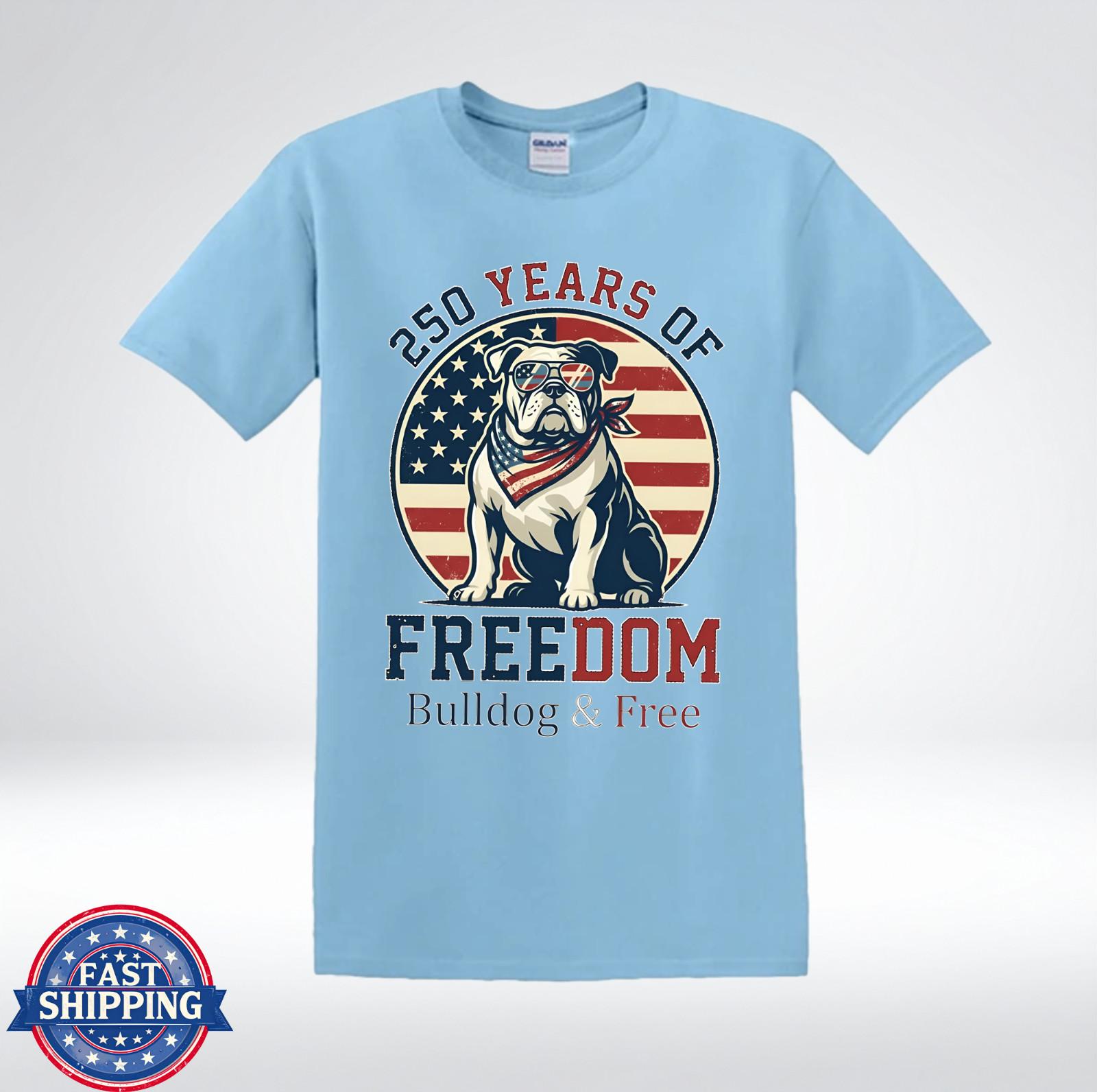 Patriotic Bulldog American Flag Freedom Graphic T-Shirt M