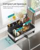 SONGMICS Kitchen Sink Caddy Tidy, Sink Organiser with Sponge Holder, Washing up Caddy for Brushes, Cloths, Soap, Stainless Steel, Space-Saving