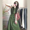 Retro literary green shirt sleeveless dress women's simple casual summer loose atmosphere long skirt