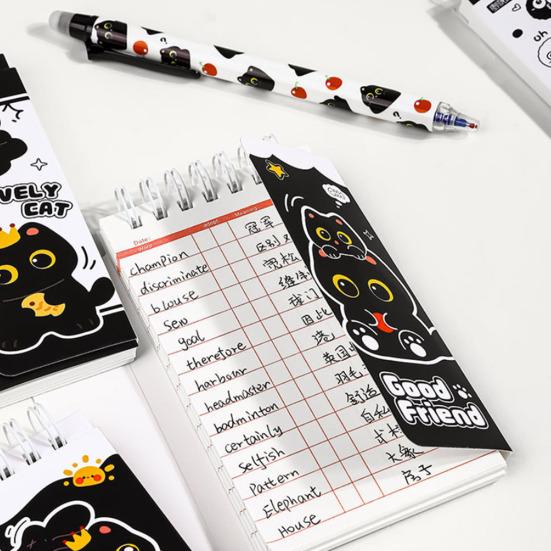 Caderno de Vocabulário Gato Preto Portátil Tamanho de Bolso Mini Caderno Espiral com Argolas Livro de Palavras para Estudantes