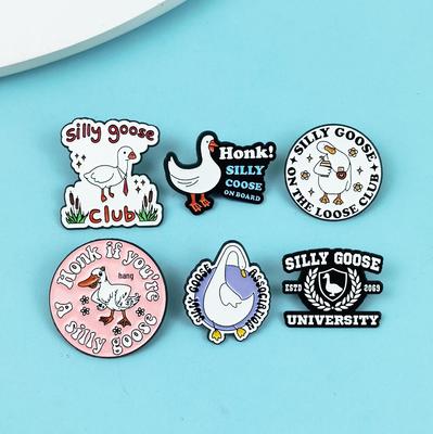 Funny Cartoon Big White Goose Brooch Set - English Letter Accessories for Backpacks & Clothing