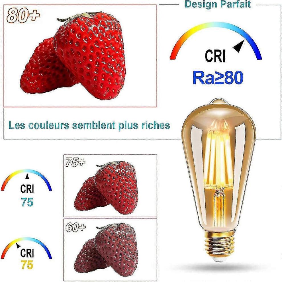 Pacote com 6 Lâmpadas LED de Filamento E27 St64 6w 2200k Amarelo Quente Vintage Edison Vintage Antigo 540lm Equivalente a Lâmpada Incandescente de 48w