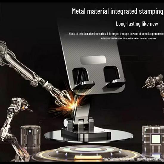 Adjustable Alloy Desktop Phone and Tablet Holder: Rotatable, Foldable, Multi-functional Stand for Live Streaming and Photography