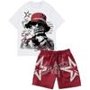 Men's 2 Piece Outfits Y2K Graphic Short Sleeve T Shirt and Drawstring Waist Shorts Set