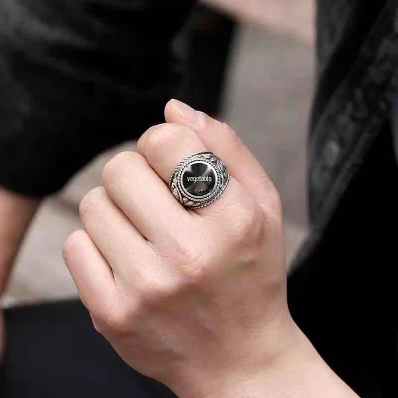 Men's Two-Tone Four-Point Star Hip Hop Retro Gold Ring