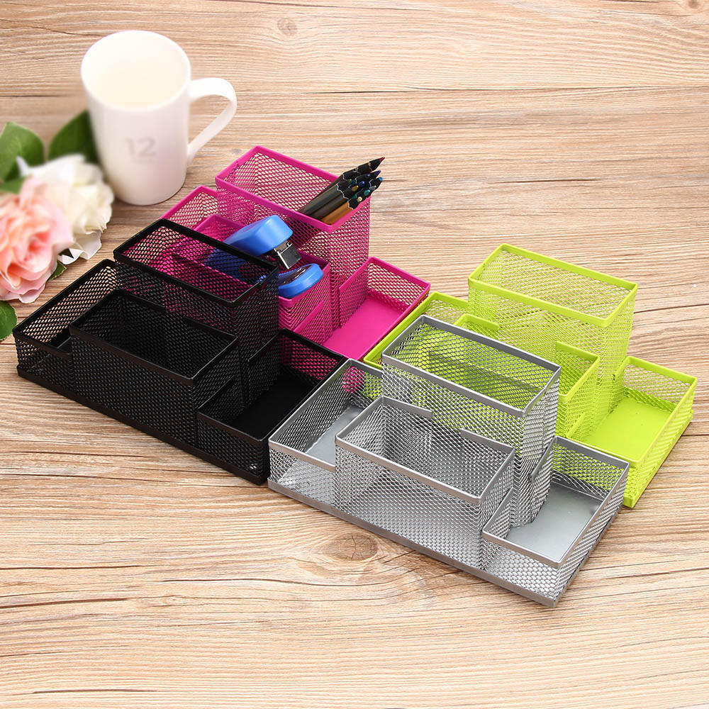 Metal Mesh Home  Pen Pencils Holder Desk Stationery Storage Organizer Box 