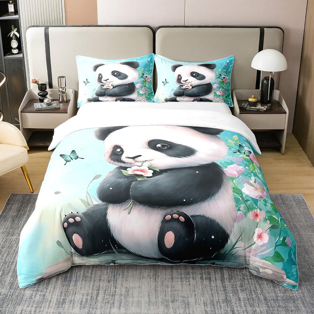 Comforter Cartoon Panda Bedding Set Adorable Animal Pattern Set Suitable For Boys And Girls Queen Size Warm Soft Breathable