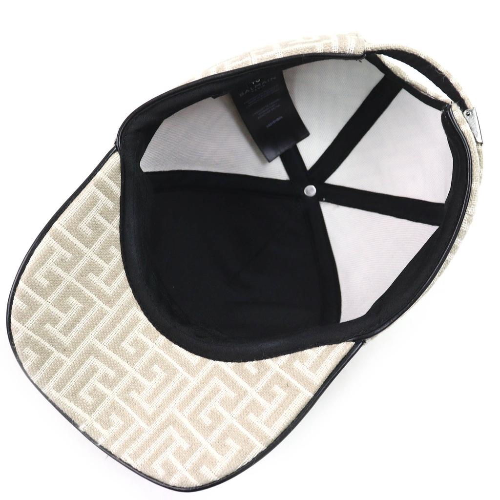 Excellent BALMAIN Cap Monogram Jacquard Baseball Cap Hat Beige Linen Mens  Used