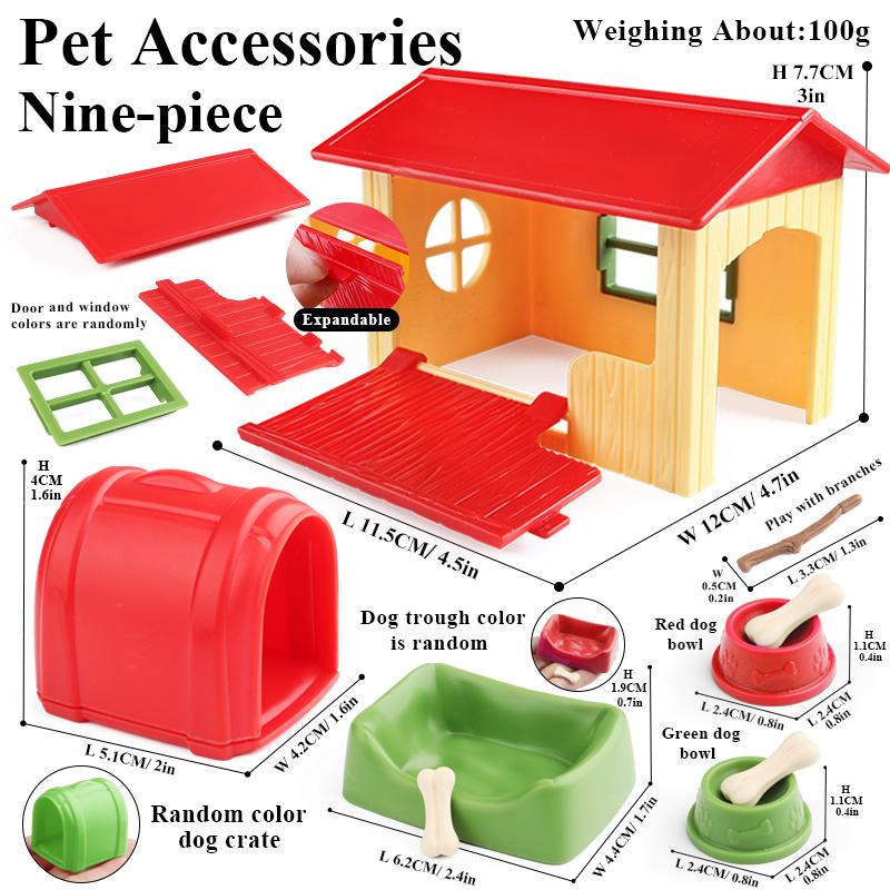 Oenux Home Decoration Dog House Equestrian Fencing Palm Farm Cow Horse Animal Model Action Figures Miniature Cute Kid Toy Gift