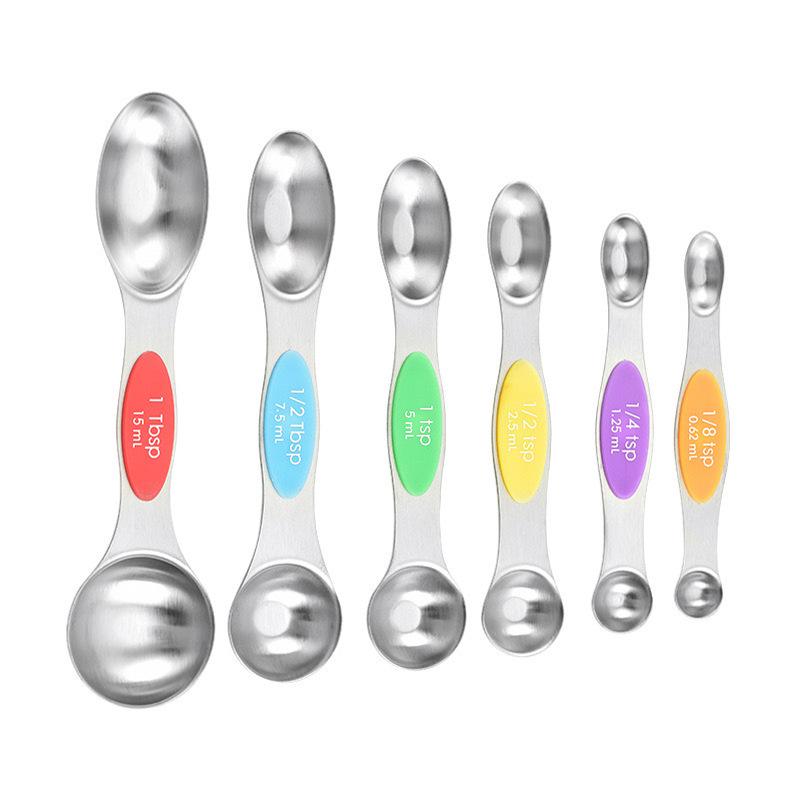 9-Piece Dual-End Stainless Steel Magnetic Measuring Spoons with Gram Scale