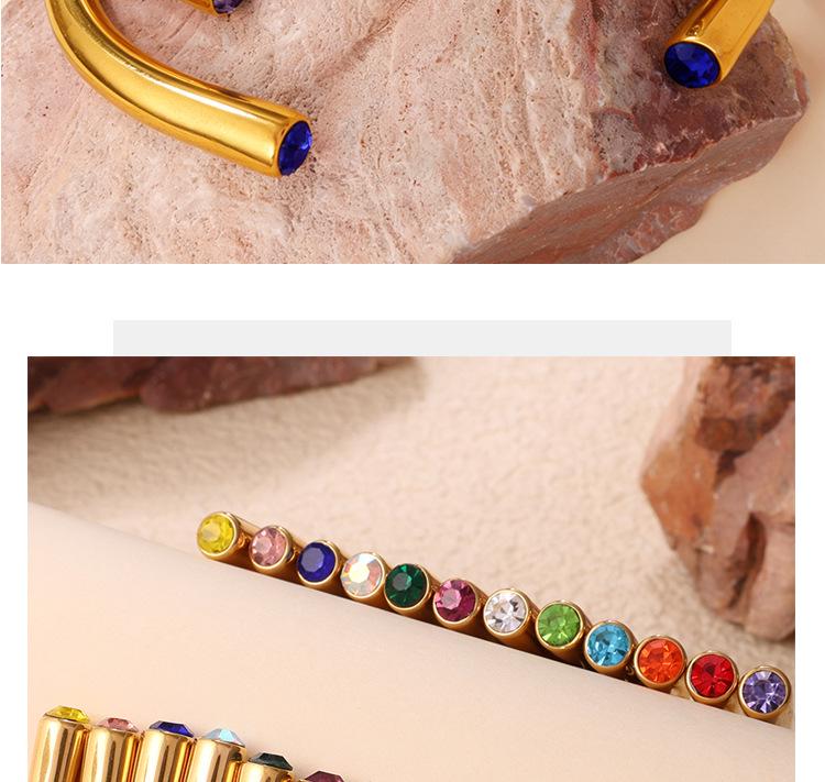 Cross-Border Gold Luxury Rhinestone Stainless Steel Open Bangle Bracelet