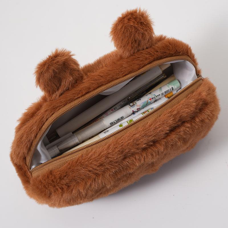 Capybara Plush Pencil Case - Large Capacity Cute Cartoon Stationery Bag for Students