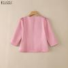 ZANZEA Women Casual Round Neck 3/4 Sleeve Loose Satin Blouse