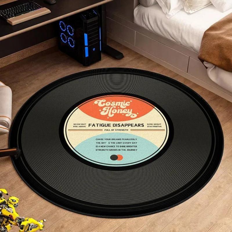 Retro Swirl Optical Illusion Vinyl Record Round Rug Soft Non-Slip Doormat Living Room Bedroom Home Decor Mat