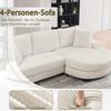 Divano ad Angolo a L - 4 Posti, 256,5 x 133,5 x 89 cm, Velluto a Coste Classico, Design Modulare con Pouf Ovale, 2 Cuscini Inclusi, Beige